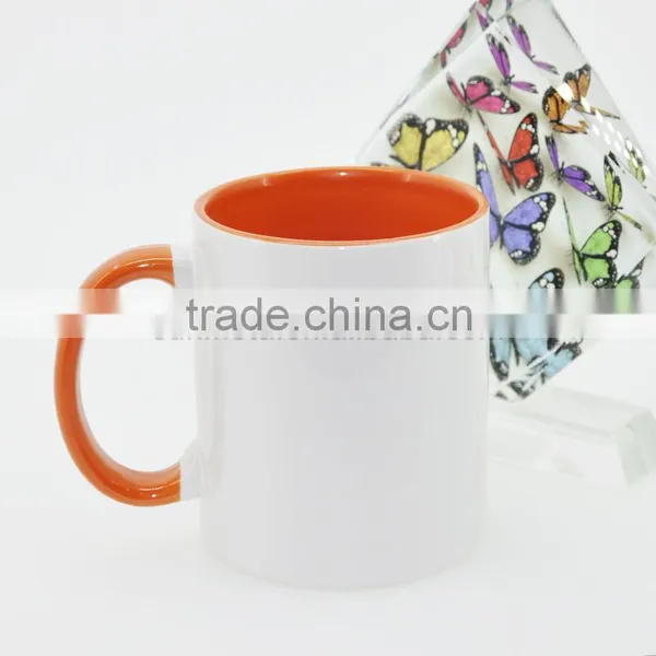 Sunmeta 11oz Sublimation Inner & Handle Color Mug Blue Color DIY White Mug for Gift photo-3