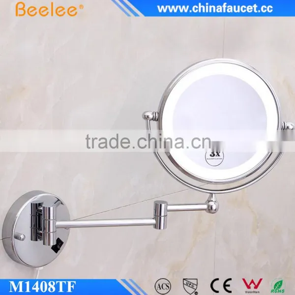Beelee Chrome Silvery Round Mirror Modern LED Extendable Smart Makeup Mirror photo-5