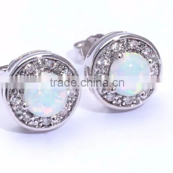 Women 925 Sterling Silver Round White Opal Diamond Stud Earrings Jewelry Quality Choice photo-2