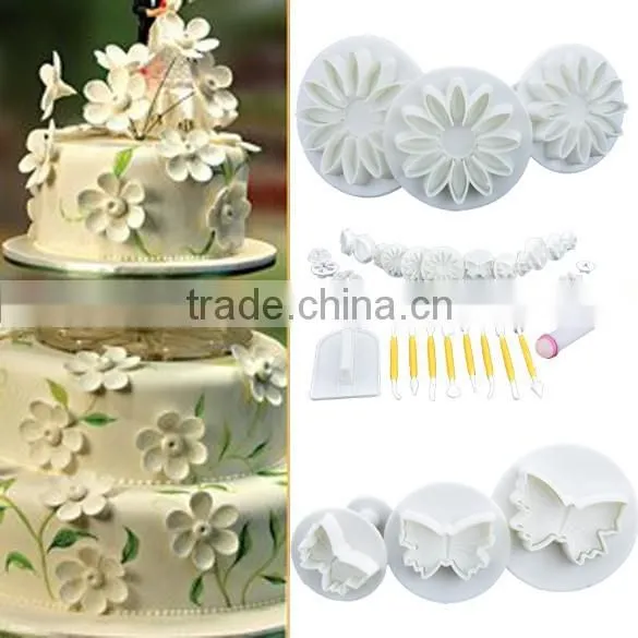 46 PCs Set Fondant Cake Cutter Ejector Stamp + Modeling + Smoother + Border Decoration Fondant Marzipan Plunger Cutter SV009933 photo-2