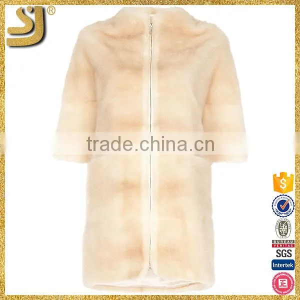 OEM White Lady Real Round Collar Zipper Seven Sleeve Fox Fur Coat for Women photo-2
