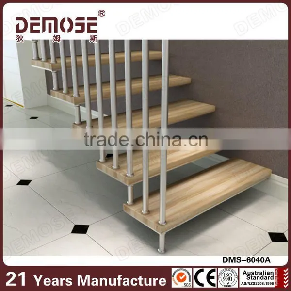 Floating Outdoor Metal Stair Railing With Wood Treads photo-2