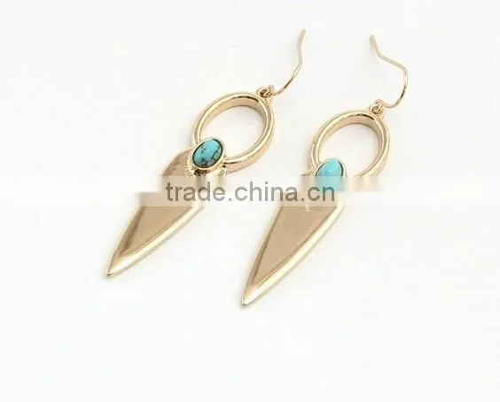 2016 Unique Fashion Design Gold Plated Polishing Turquoise Drop Earrings photo-2