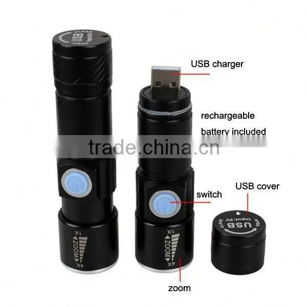 C92 Build in Battery USB Charger Rechargeable Led Torch Flashlight photo-5