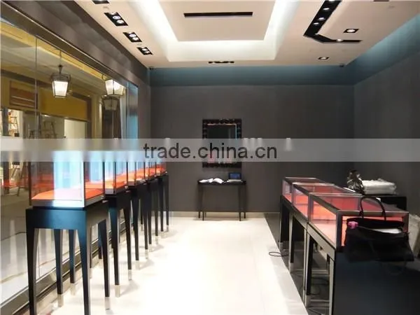 Black Wooden Glass Display Cabinet Design For Jewellery Store