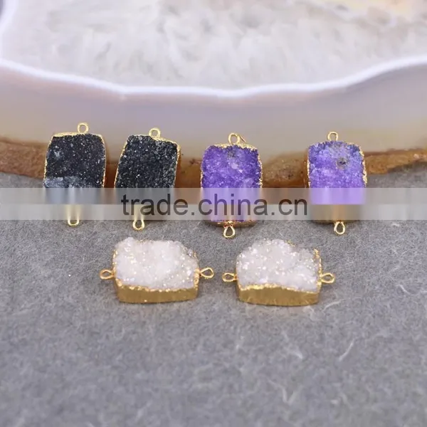 White AB / Purple / Black Druzy Quartz Stone Connector Beads, Rectangle Shape Gold Plated Crystal Drusy Gem Stone Beads photo-2