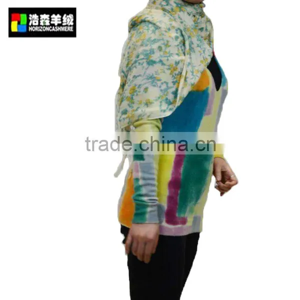 Lady Knitted Cashmere Pullover, Ladies Colorful Print V Neck Pullover photo-2