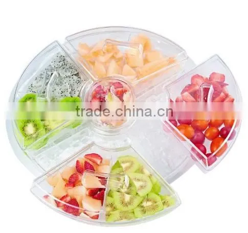 Chill-It 8 Section Appetizer Tray With Lids + Dip Cup On Ice (16.5" Diameter x 5" High) With Removable Compartments - BPA-Free C