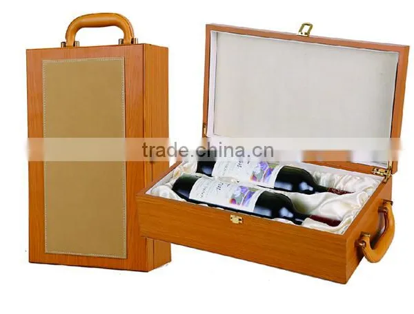 Customize Cylinder Wooden Wine Gifts Box Packaging With Handle Wine Carrier Wholesale photo-2