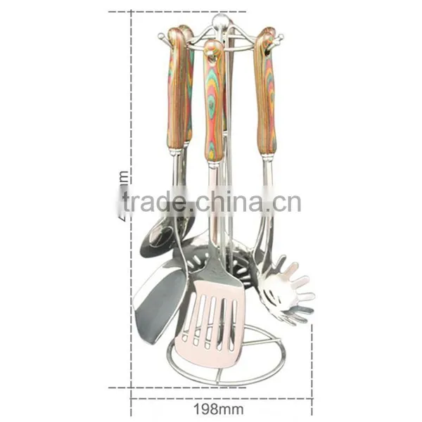 2015 Color Printing Wooden Handle Stainless Steel Kitchenware/ Kitchen Tools/Household Cooking Ware 7PCS/SET S02