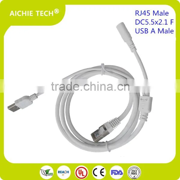 High Quality OEM ODM Web Camera Video Power Cable With USB DC5.5X2.1Plug and Metal Shell RJ45 Connector