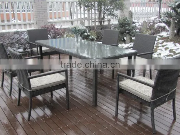All Season Outdoor Furniture Rectangle Rattan Table and Chairs Dining Set photo-3