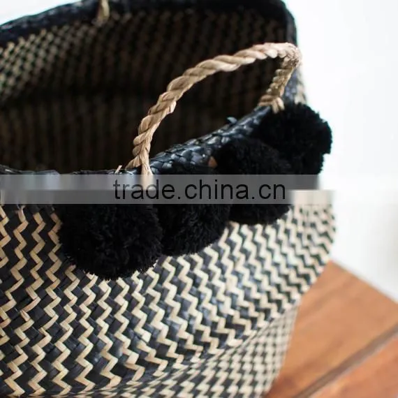 Set of 3 Black Zigzag Pompom Belly Basket photo-3