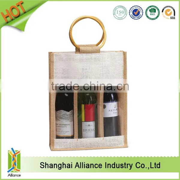 Clear Jute Bag With Window/small Jute Wine Bag With Cotton Material Handle photo-5