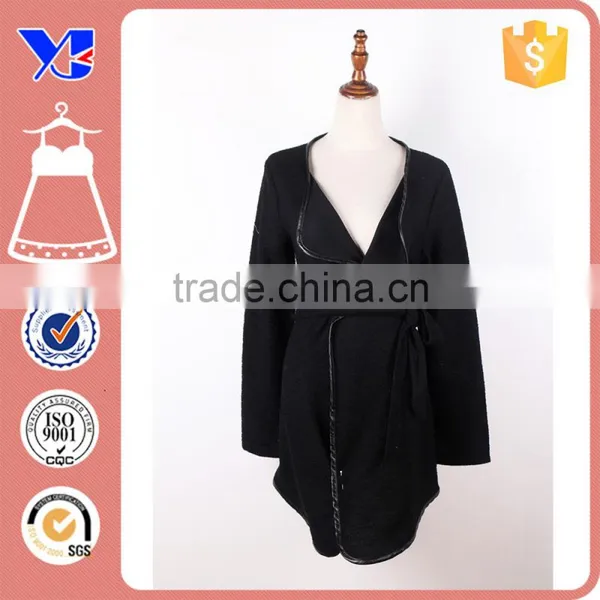 40% Cotton Fall Wide Placket Cropped Hem Long Women Lady Wrap Coat