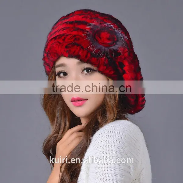 2016 New Genuine Rex Rabbit Fur Hat Knitted Rabbit Fur Cap Real Rabbit Fur Headwear Winter Warm Womens Hat photo-4