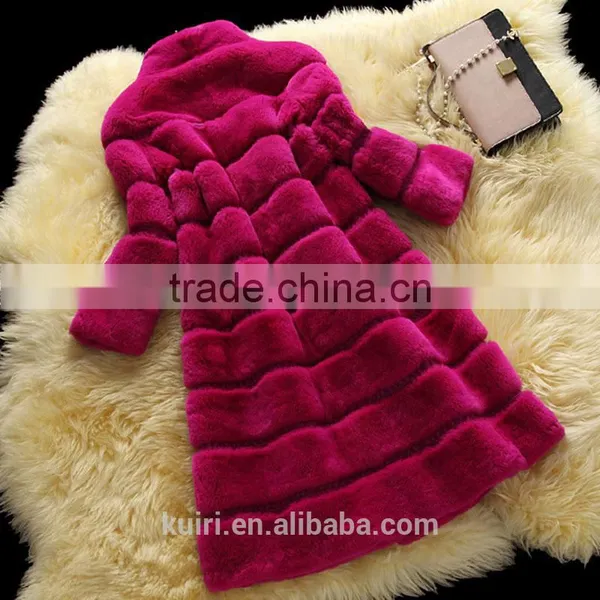 New Designer 80cm Vintage Natural Rex Rabbit Chinchilla Fur Winter Long Coat Jacket With Fur Collar For Women photo-6