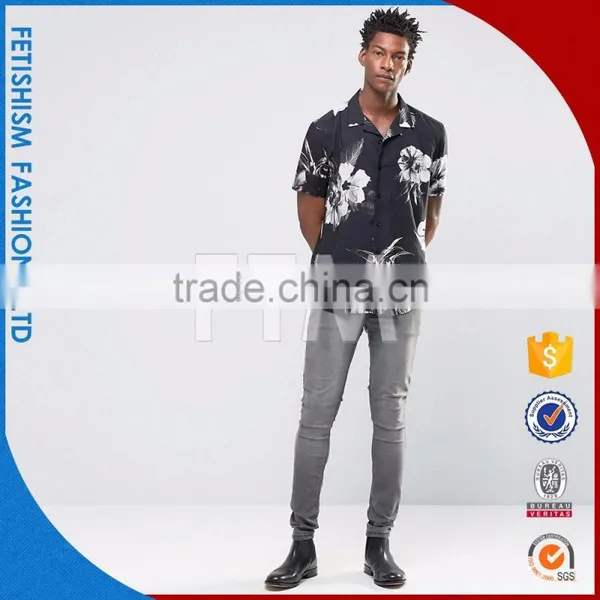 Cheapest Price OEM Service Wholesale Mens Black and White Printed Dress Shirts photo-2