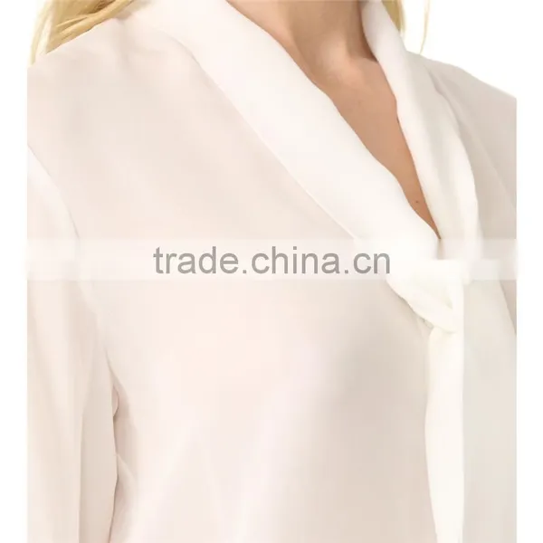 2017 OEM Casual Fine Beam Sleeve Silk Blouse With Neck Tie photo-5