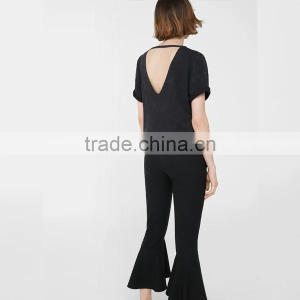 New in Fashionable Black Cropped Bell-bottom Pants for Women photo-4