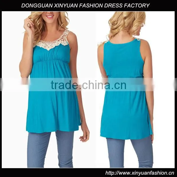 Turquoise Crochet Neckline Maternity Top XYT2843