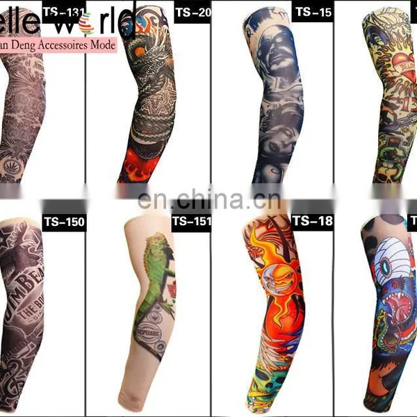 Summer Outdoor Cooling Cycling Sun Block Tattoo Pattern Uv Protection Sleeve Ice Silk Cone Thimble Sunscreen Sleeves