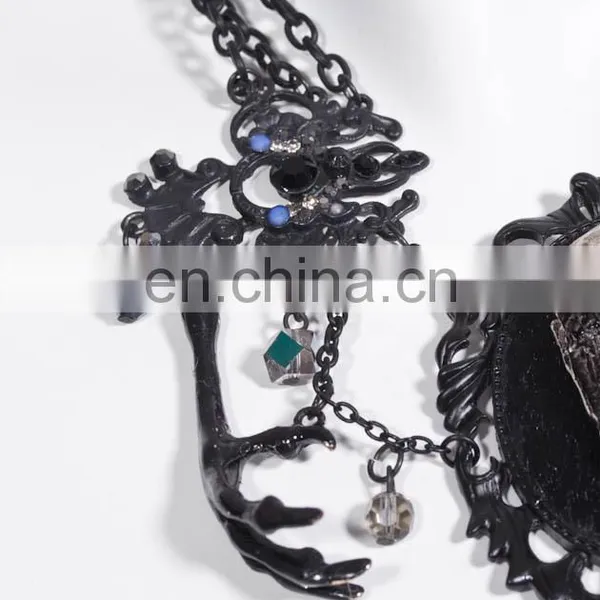 Gothic Necklace With Faux Small Crow Skull and Beads photo-2