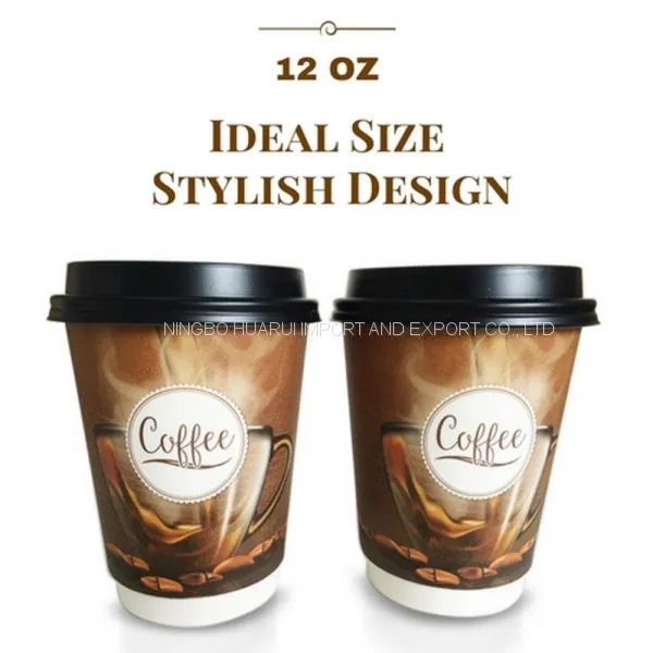 Disposable Paper Coffee Cups With Lids 12oz Double Walled Sturdy Stylish Design Paper Coffee Cup