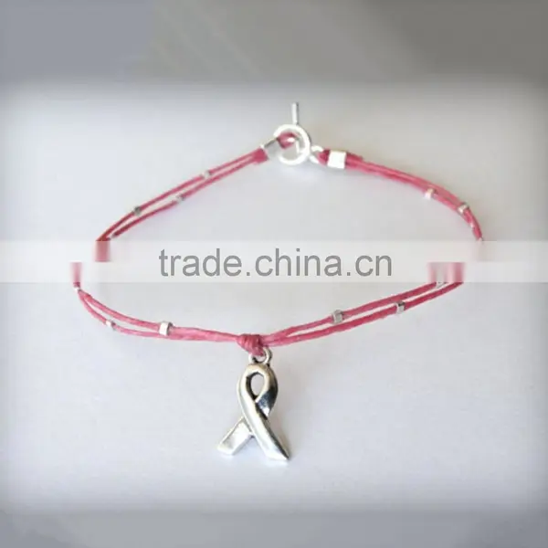 RetroStyle Red Rope Wax Cord Bracelet Metal Heart Charm Bangle Bracelet photo-5