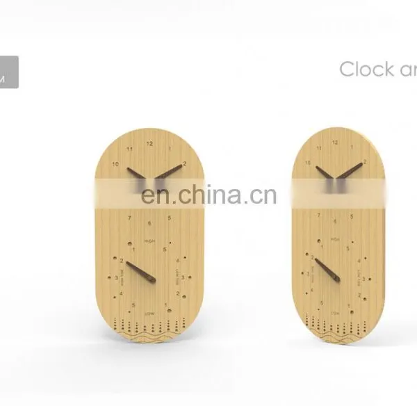 Multifunctional Eco Friendly 100% Natural Bamboo Oval Tide And Singing Bowl Analog Wall Clock photo-5