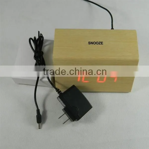 LED Wooden Digital Table Clock With Touch Function for Snooze photo-4