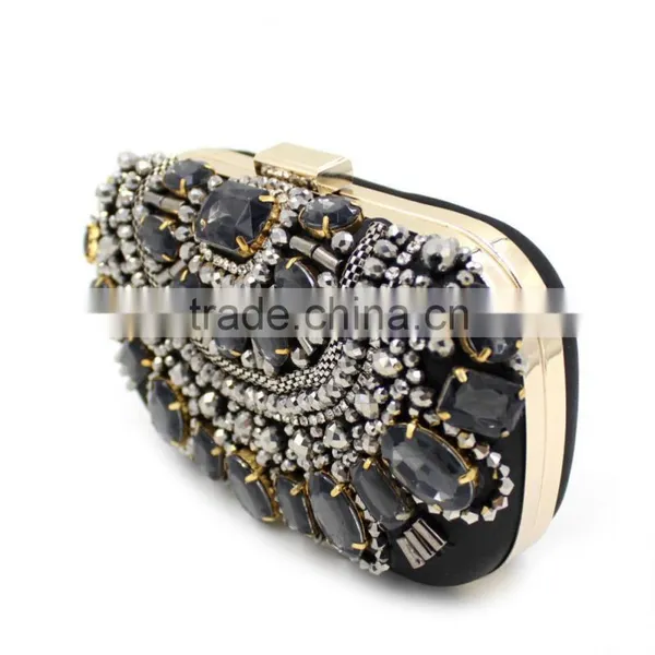 Handmade Heavy Manual Hot Sale Big Stone Ambroidered Clutch Bag photo-4