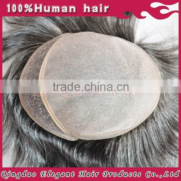 Qingdao Elegant 2015 Wholesale Website Cheap High Quality Indian Hair Mens Toupees Grey photo-2
