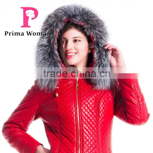 Used Long Winter Women Medium Length Leather Jacket With Brown Fox Hat Overcoat photo-5