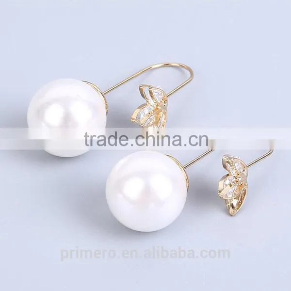 New Pentagram Temperament Hook Natural Pearl Zircon Stud Earrings photo-5