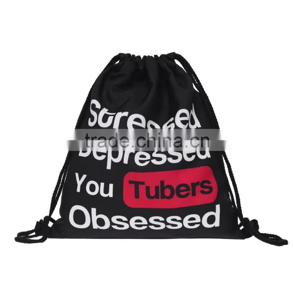 Wholesale Drawstring Bag 3D Printing Cool Black Ground Backpacks For Lady Backpack For Boys And Grls photo-3