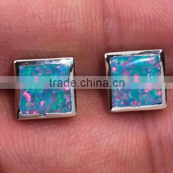Wholesale 925 Sterling Silver Square Orange Opal Post Stud Earring photo-5