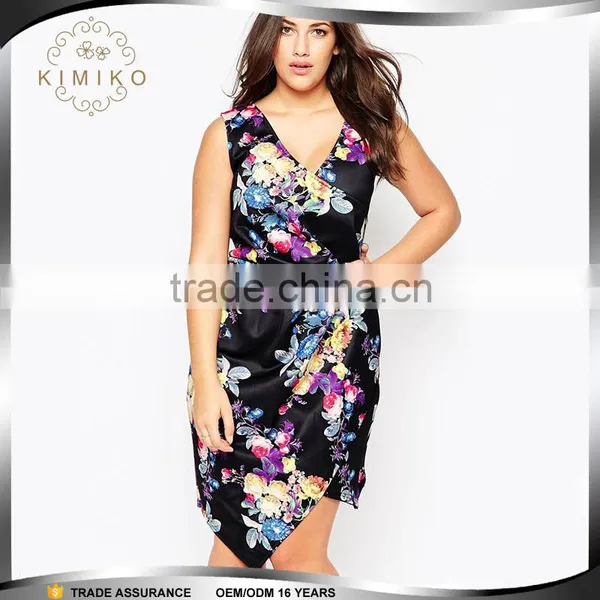 Garment Flower Printed 3XL Plus Size Summer Dress Formal Fat Ladies