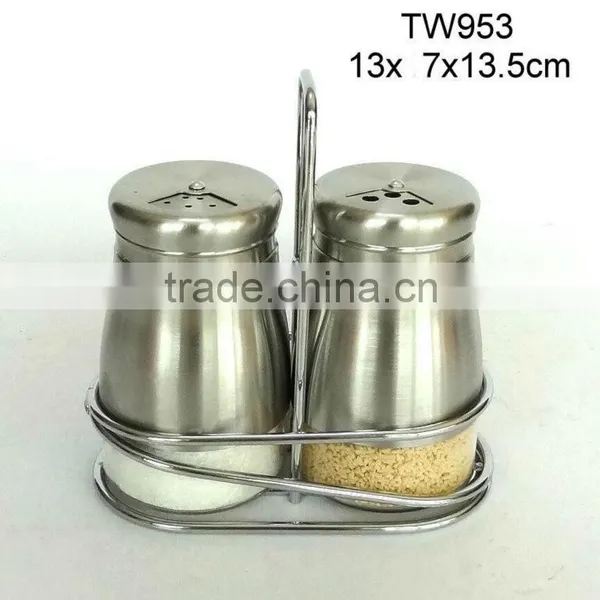 TW953 2pcs Glass Salt & Pepper Shaker With Metal Casing and Rack