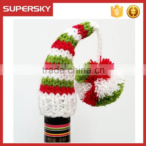 C1573 Christmas Beer Bottle Decorations Knit Toppers Bottle Santa Knitted Hat and Scarf Set photo-2