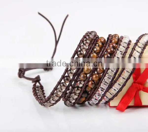 Hand-woven Brown Stone Bracelet Bangle Fashion Bracelet Jewley Multilayer Wrap Bracelet Women White Crystal Leather Bracelet photo-3