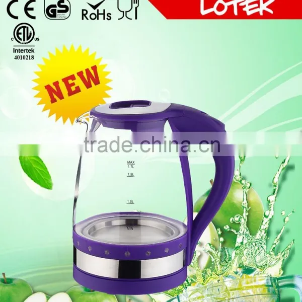 Colorful Blue Led Light Ring Pyrex Glass Electric Kettle 1.7L photo-4