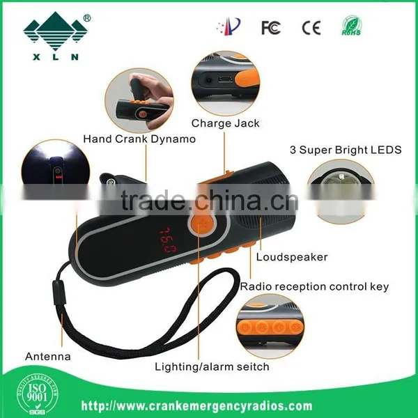 2015 Mini Led Winding Up Rechargeable Flashlight Torch Radio With LCD Display photo-3