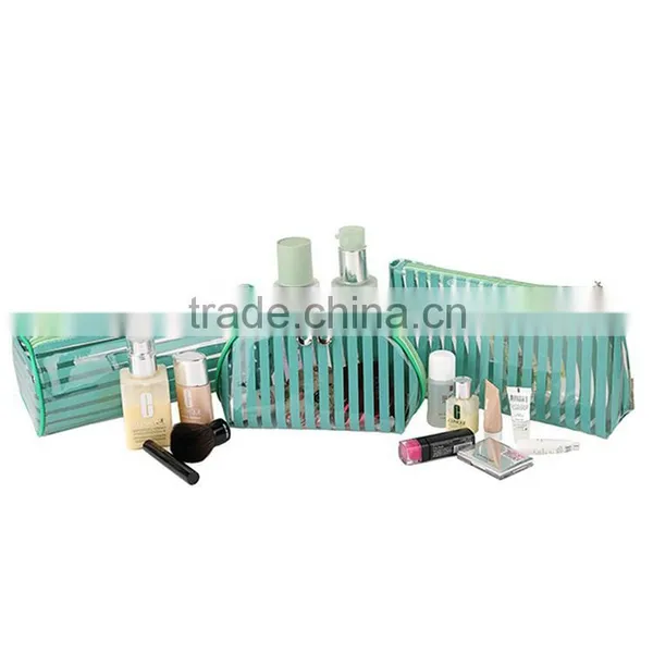 3pcs Stripe PVC Transparent Toiletry Bag Portable Travel Cosmetic Bag Set photo-6