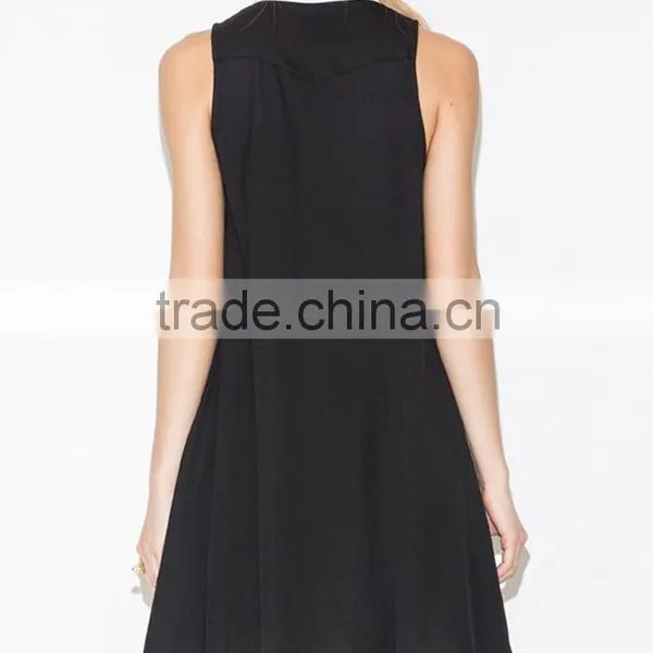 Women Crew Neck Short Sleeve Black Tank Mini Dress photo-3