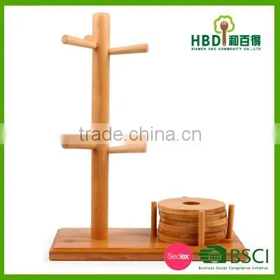 Wooden/ Bamboo Mug Tree Holder With Coasters /bamboo Cup Holder photo-6