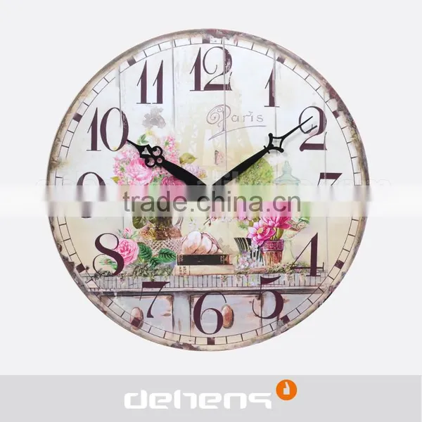 DEHENG Mdf Wall Clock,vintage Round Clock, Round Rose Art Clock photo-2