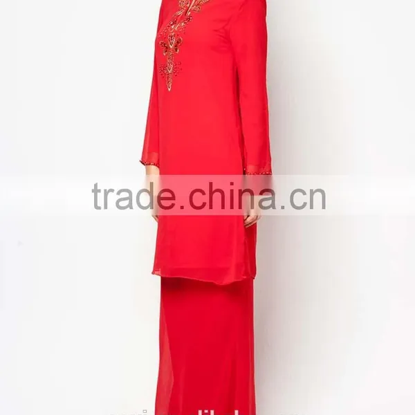 Red 100% Polyester Embroidered Beaded Elegant Women Muslim Dress photo-3