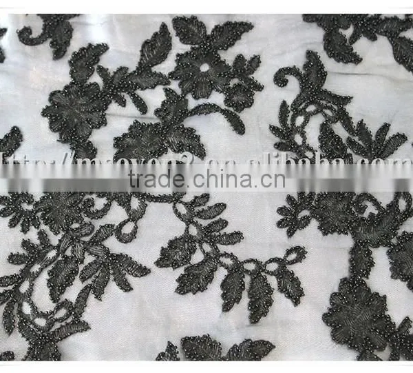 Latest Modern Black Beads Embroidery Textile Fabric for Cloths or Dress photo-4