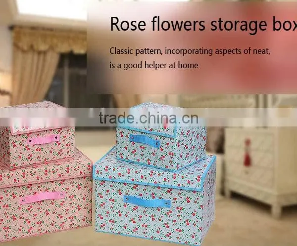 Little Floral Printed Non Woven Fabric Storage Box Case 2 in 1 Set of 2 photo-2